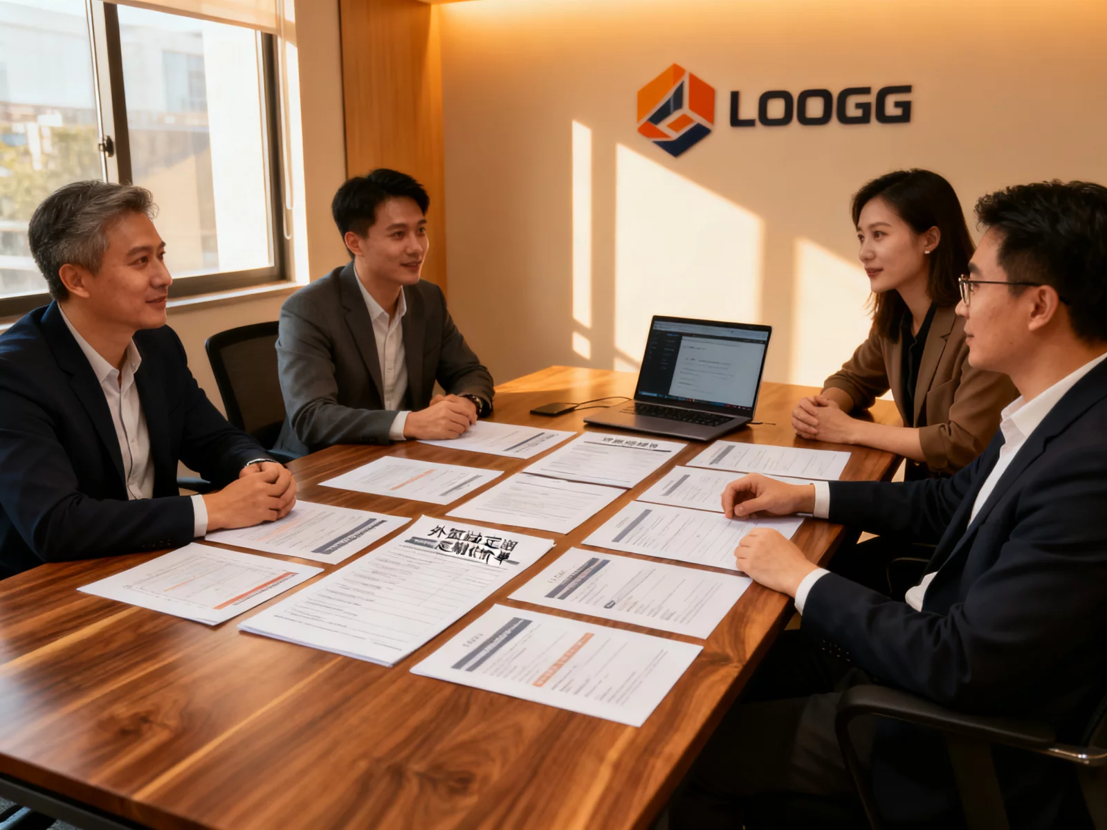 企业主与建站专家在会议室讨论外贸独立站定制报价与方案 | website-customization-quote-discussion.webp | 外贸独立站定制报价核算与沟通场景