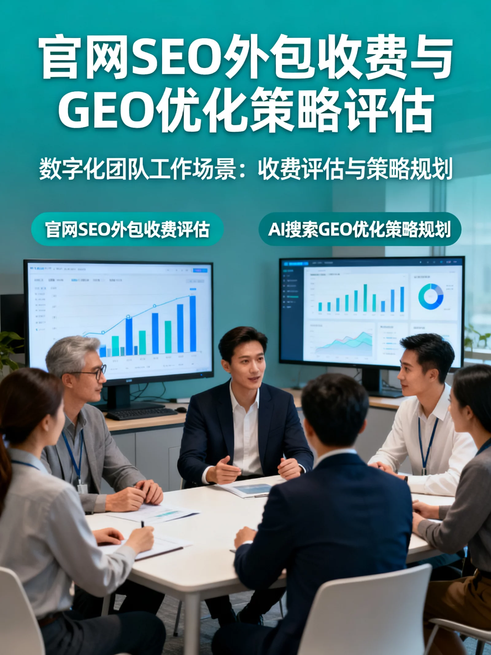 数字化团队正在进行官网SEO外包收费评估与AI搜索GEO优化策略规划 | geo-seo-strategy-pricing.webp | 官网SEO外包收费与GEO优化策略评估
